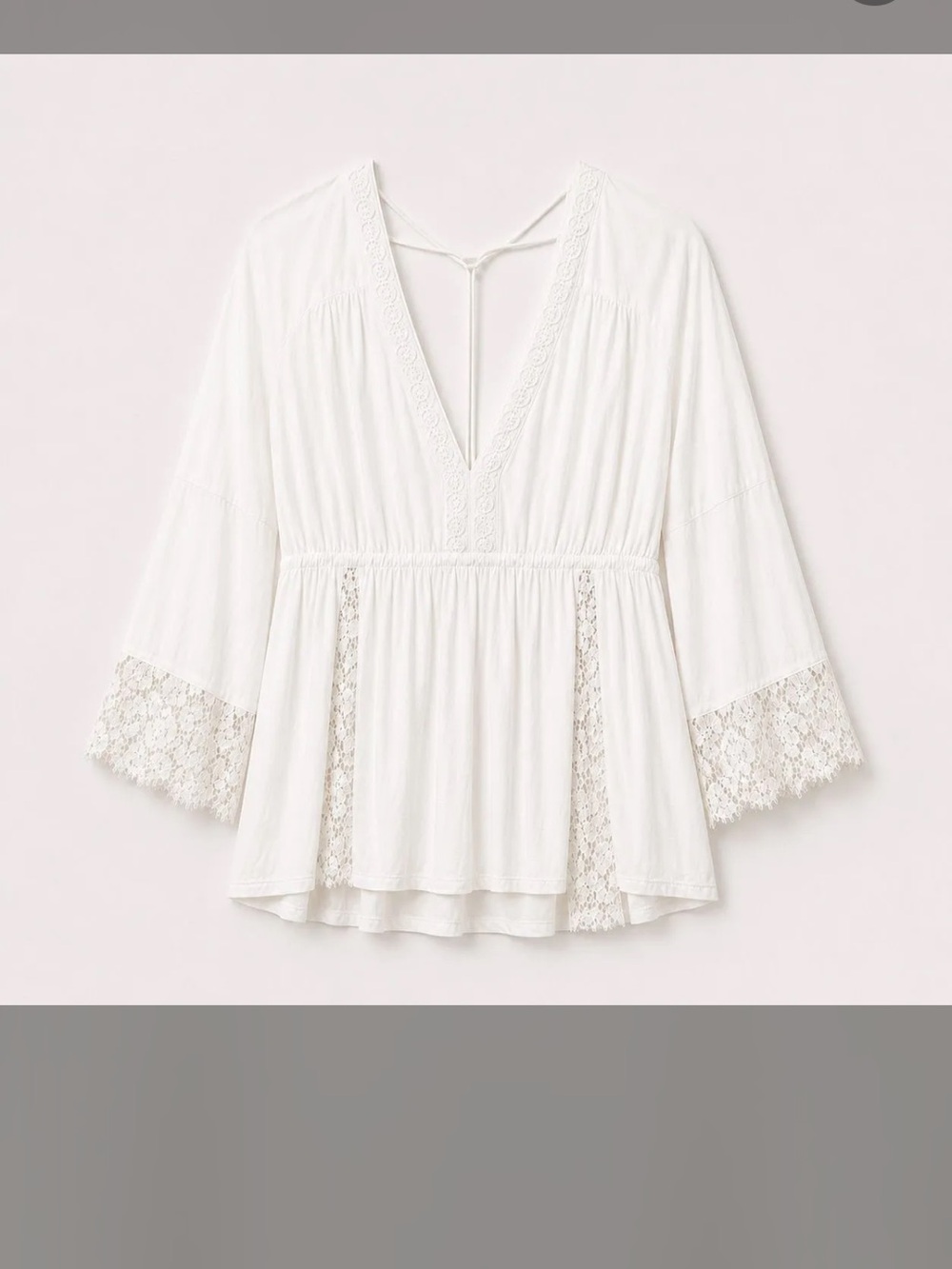 POL White Lace-Trim Boho V-Neck Tunic